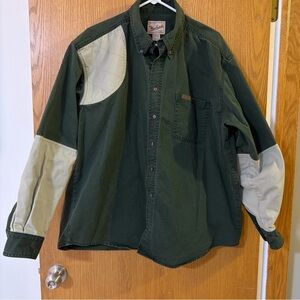 VINTAGE WOOLRICH Outdoor Men’s XL Green Beige Canvas Shooting Hunting Shirt